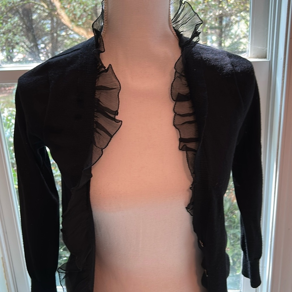 J crew cardigan with sheer ruffles